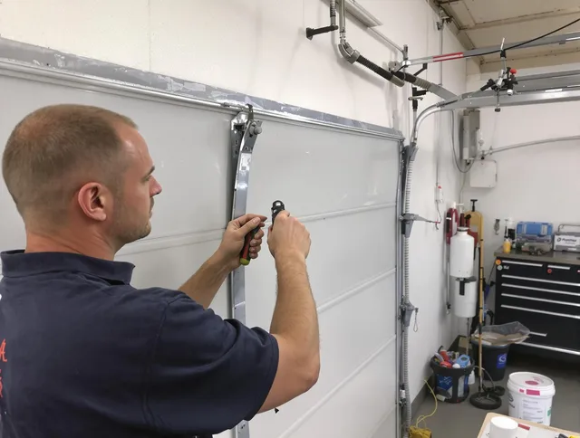 Before and after garage door dent repair by Twinsburg Garage Door Repair in Twinsburg