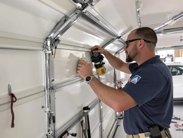 Twinsburg Garage Door Repair technician quieting a noisy garage door in Twinsburg